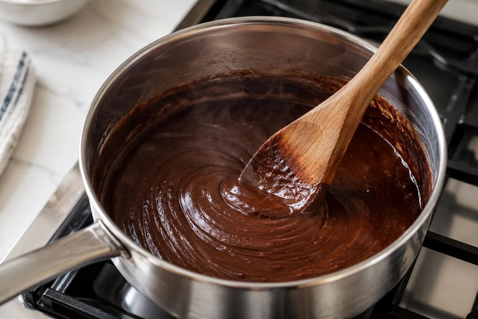 Melting the butter and cocoa