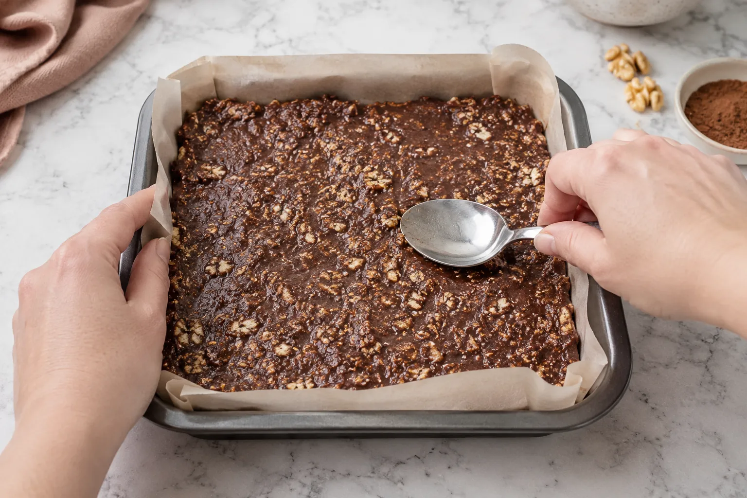Pressing mixture into tin