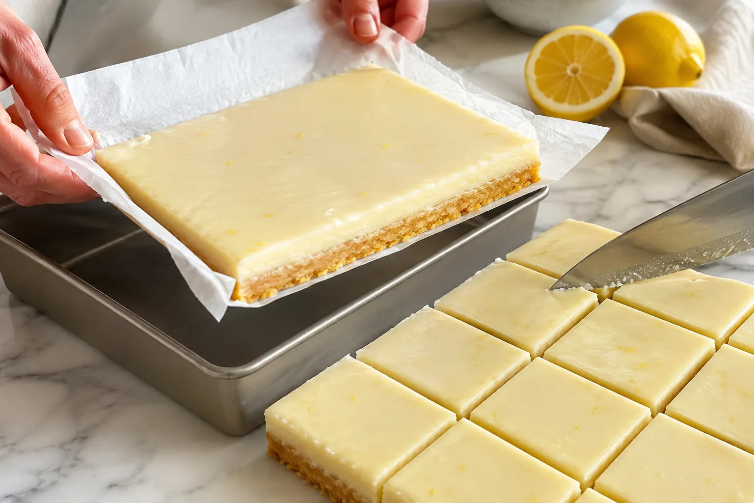 Lift slice out and cut into clean squares