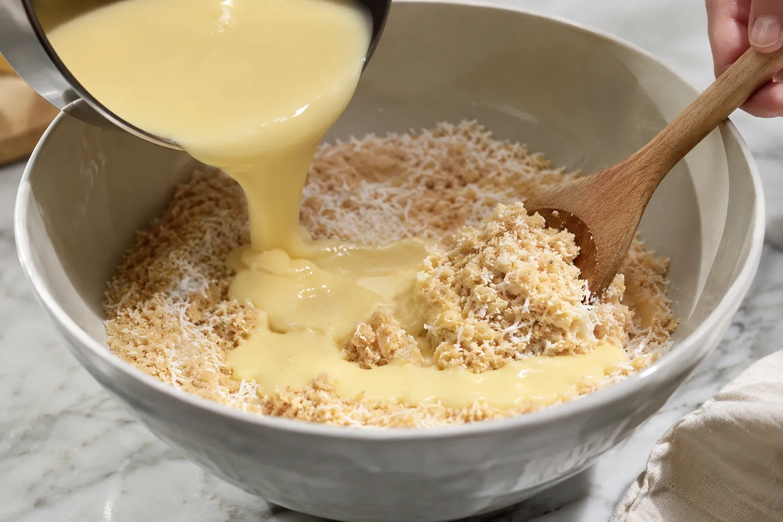 Pour wet mixture over dry ingredients and combine