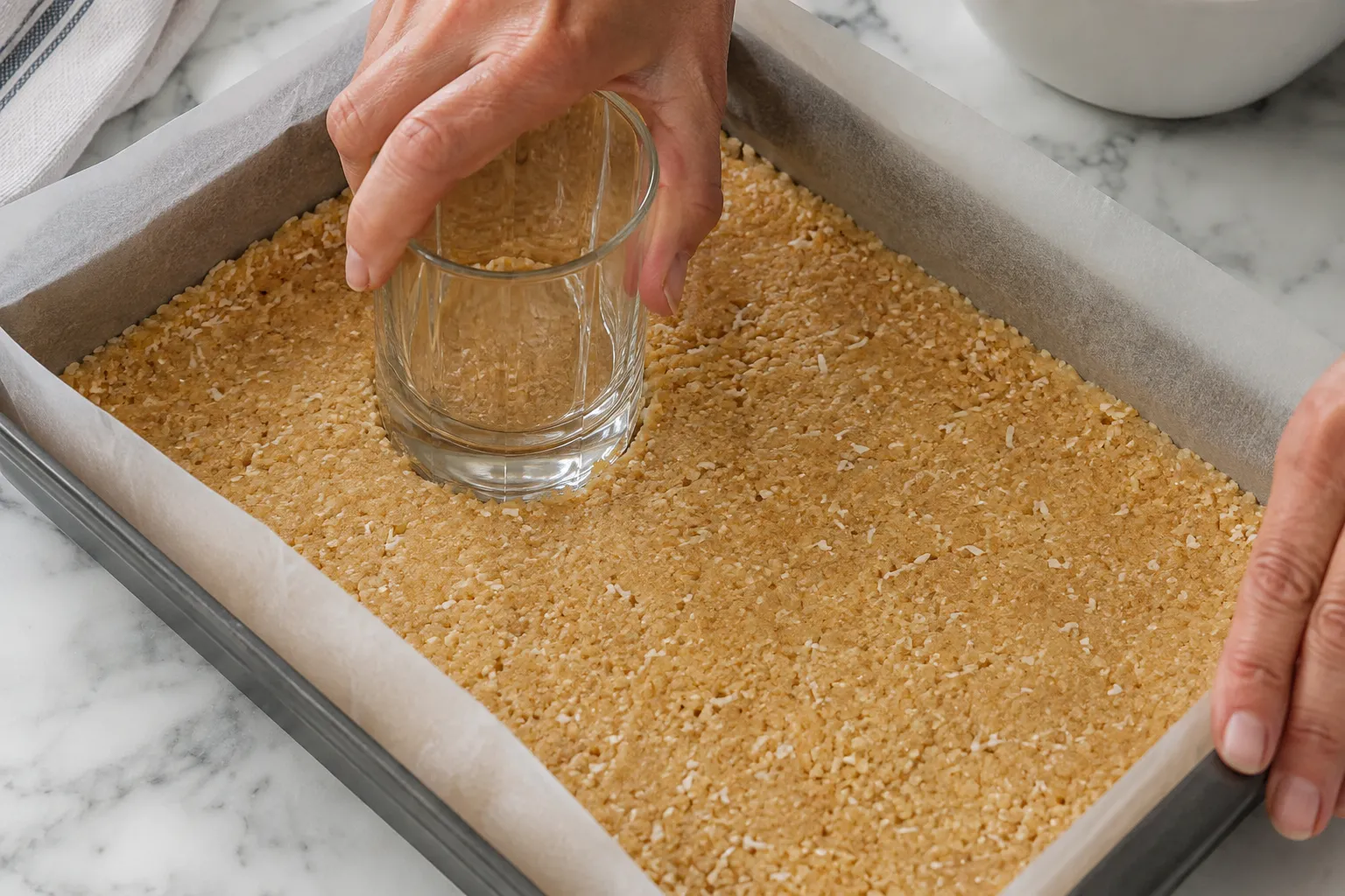 Press base firmly into prepared tin