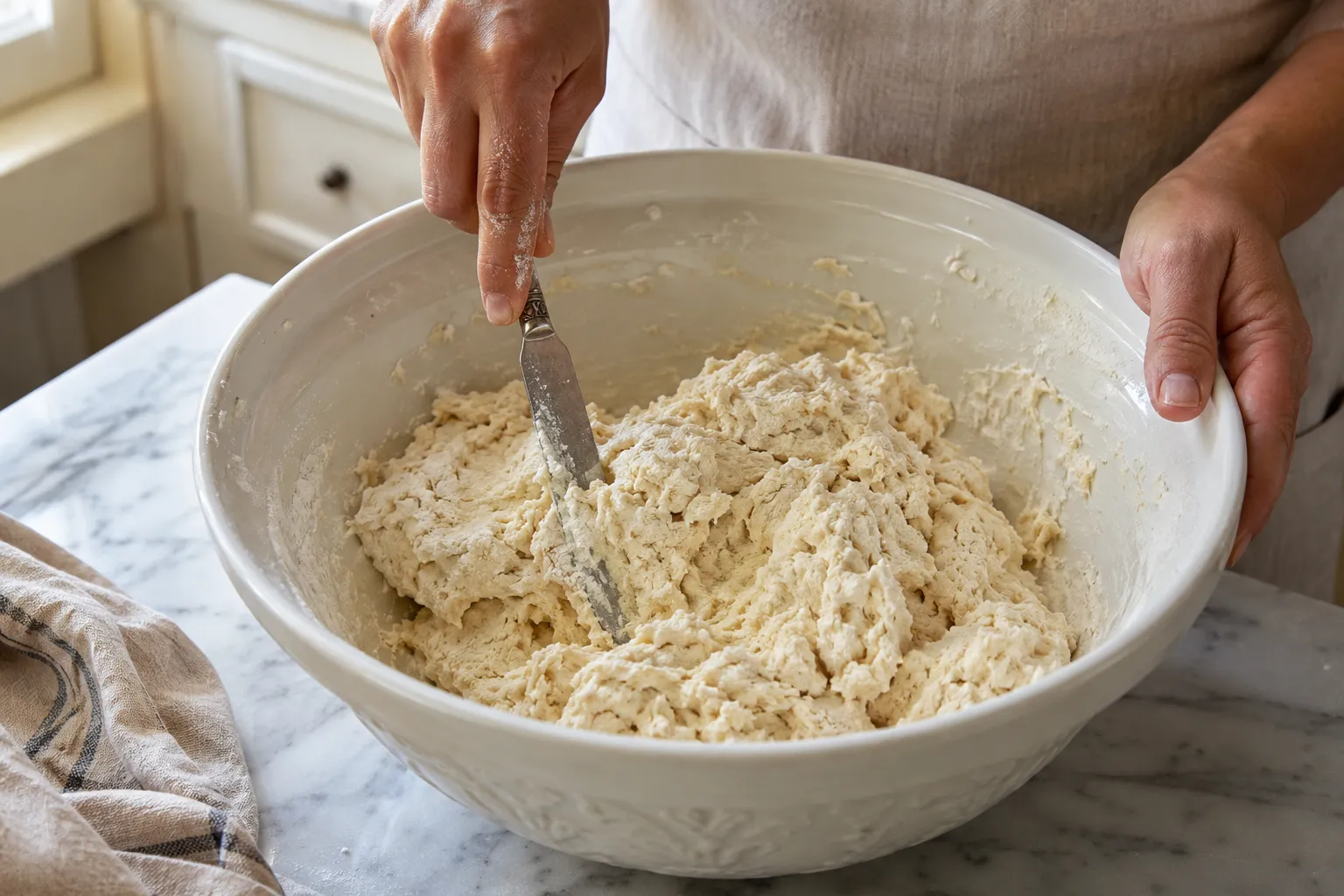 Mixing dough with a knife