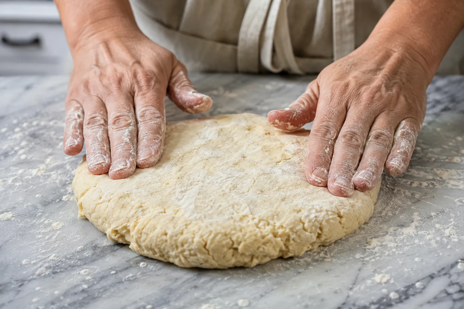 Patting dough into a round
