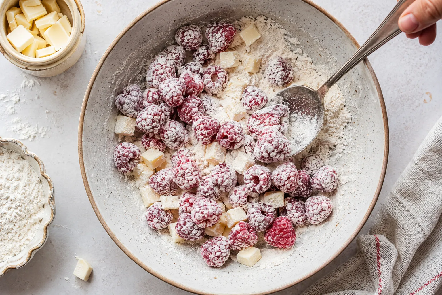 Method 3 — Coating Raspberries and White Chocolate in Flour